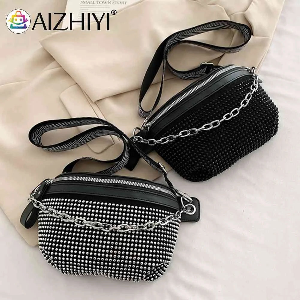Rhinestone Sling Waist Pack Chain Female Belt Bag Adjustable Strap