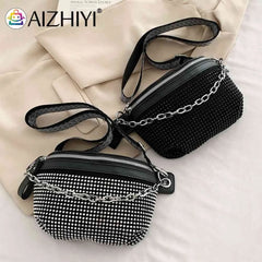 Rhinestone Sling Waist Pack Chain Female Belt Bag Adjustable Strap