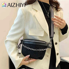 Rhinestone Sling Waist Pack Chain Female Belt Bag Adjustable Strap