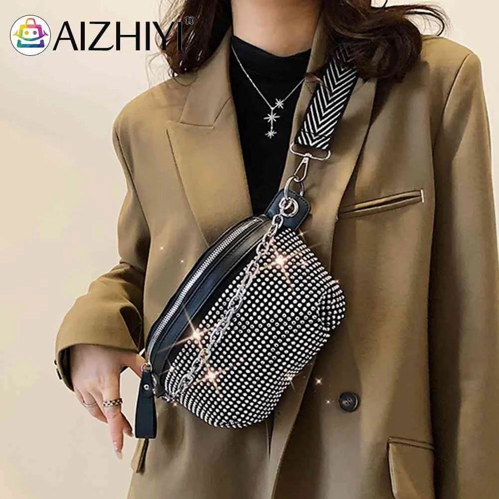 Rhinestone Sling Waist Pack Chain Female Belt Bag Adjustable Strap