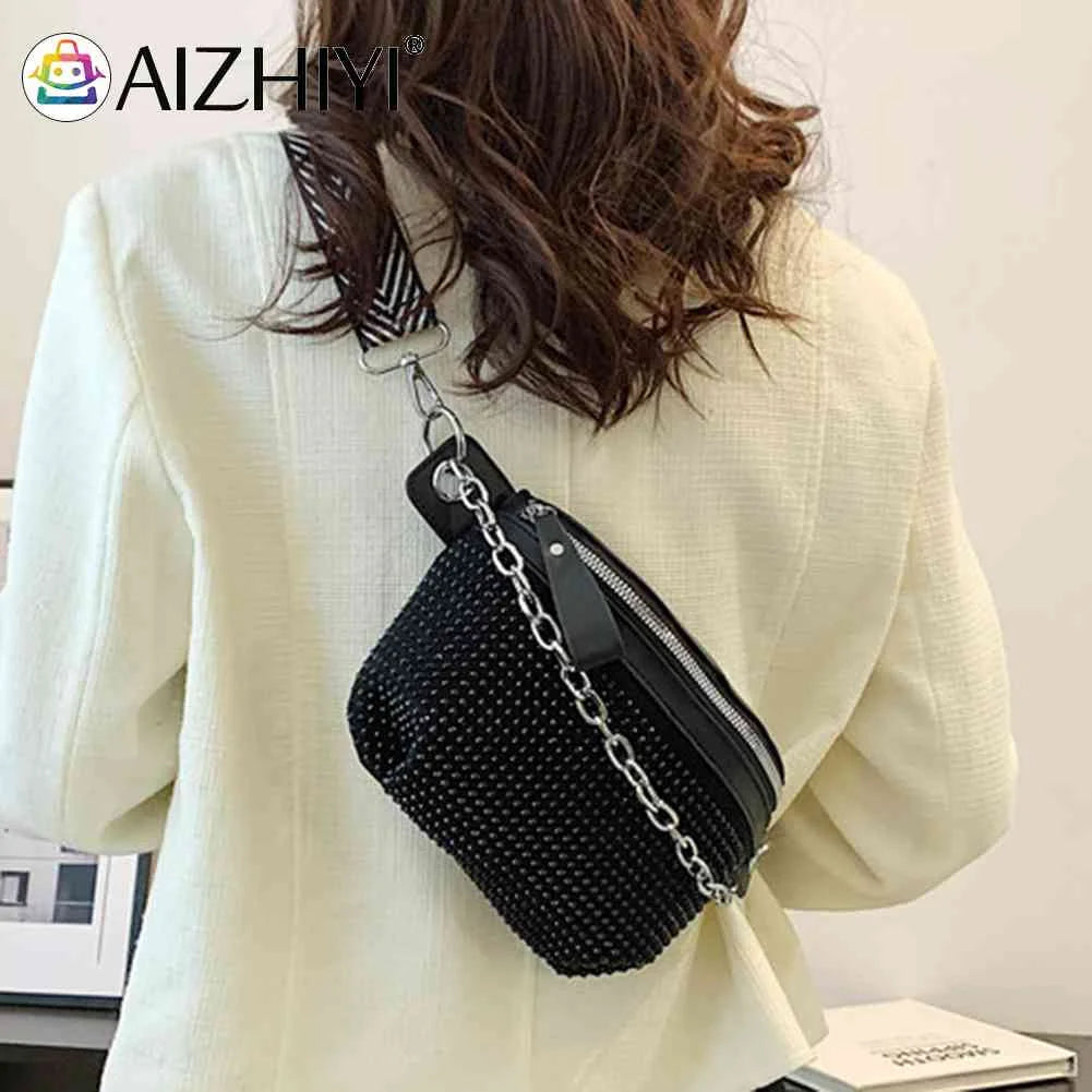 Rhinestone Sling Waist Pack Chain Female Belt Bag Adjustable Strap