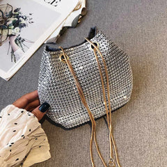Rhinestone Shoulder Bag Silver Crystal Bucket Crossbody Tote