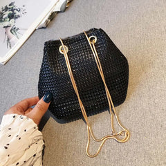 Rhinestone Shoulder Bag Silver Crystal Bucket Crossbody Tote