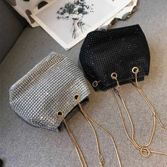 Rhinestone Shoulder Bag Silver Crystal Bucket Crossbody Tote