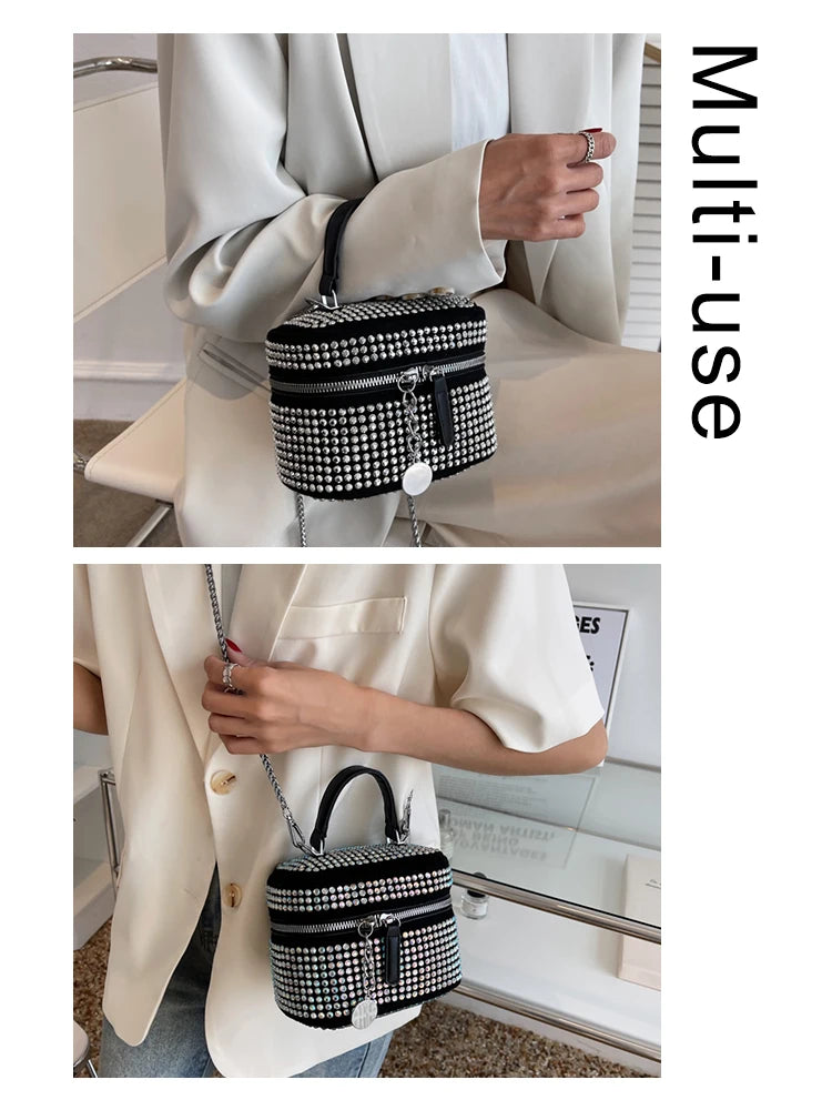 Rhinestone Box Sling Bag Women's Chain Shoulder Handbag