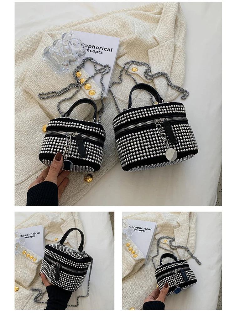 Rhinestone Box Sling Bag Women's Chain Shoulder Handbag