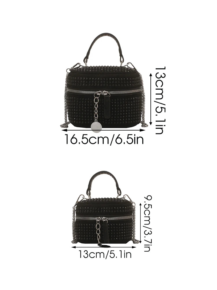 Rhinestone Box Sling Bag Women's Chain Shoulder Handbag