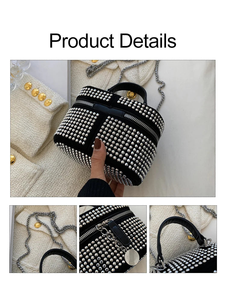 Rhinestone Box Sling Bag Women's Chain Shoulder Handbag