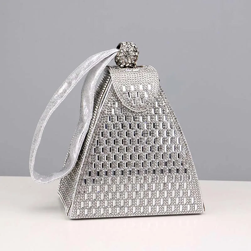 Silver Rhinestones Clutch Triangle Evening Bag