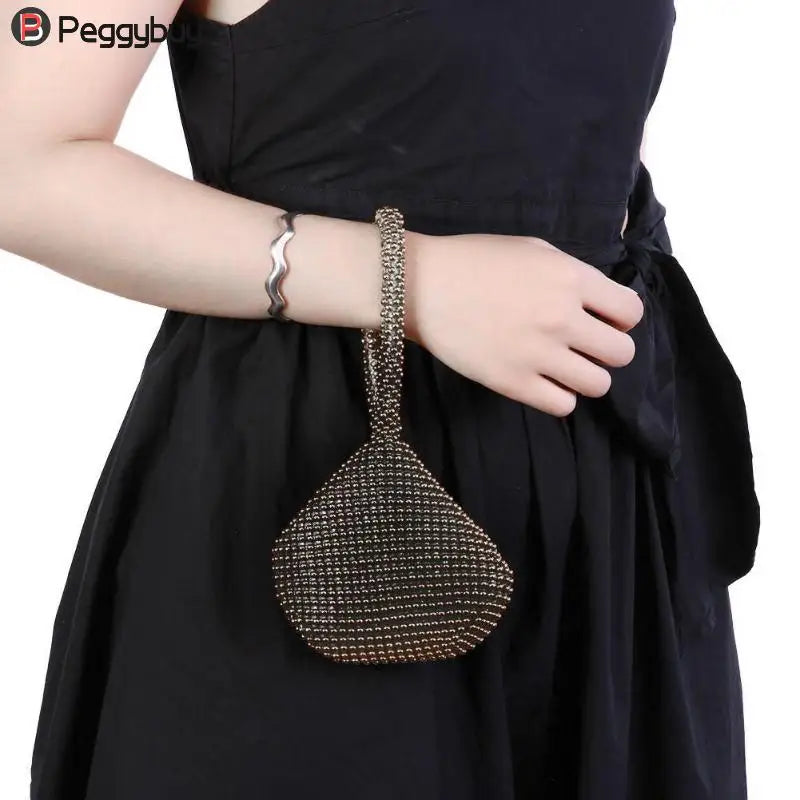 Metal Evening Clutch Bag Diamond Chain Handbag For Wedding