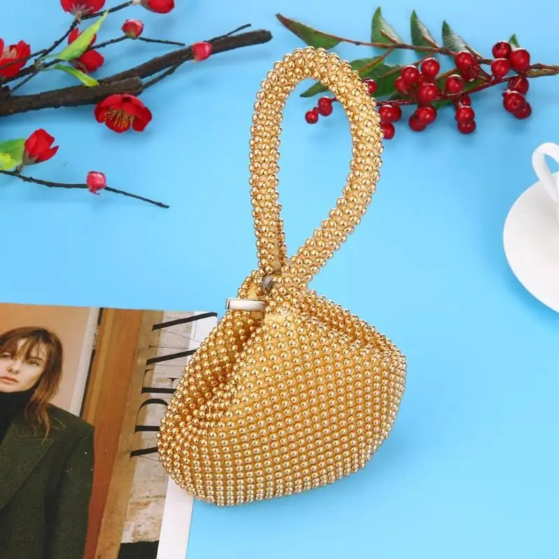 Metal Evening Clutch Bag Diamond Chain Handbag For Wedding