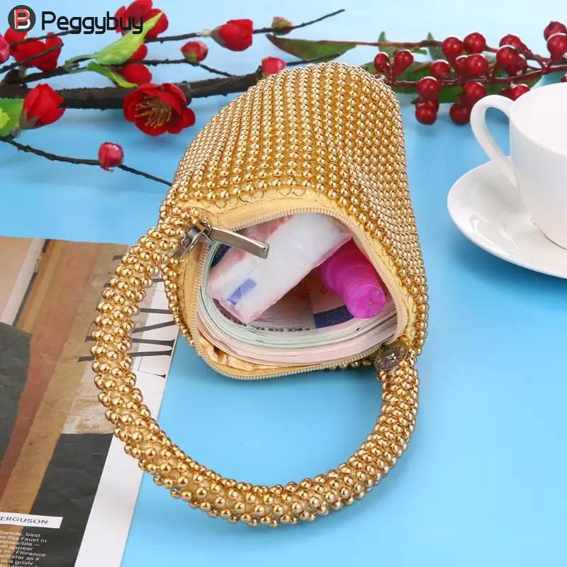 Metal Evening Clutch Bag Diamond Chain Handbag For Wedding