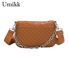 Rhombic Lattice Commute Bag Embroidered Chain Female Square Bag