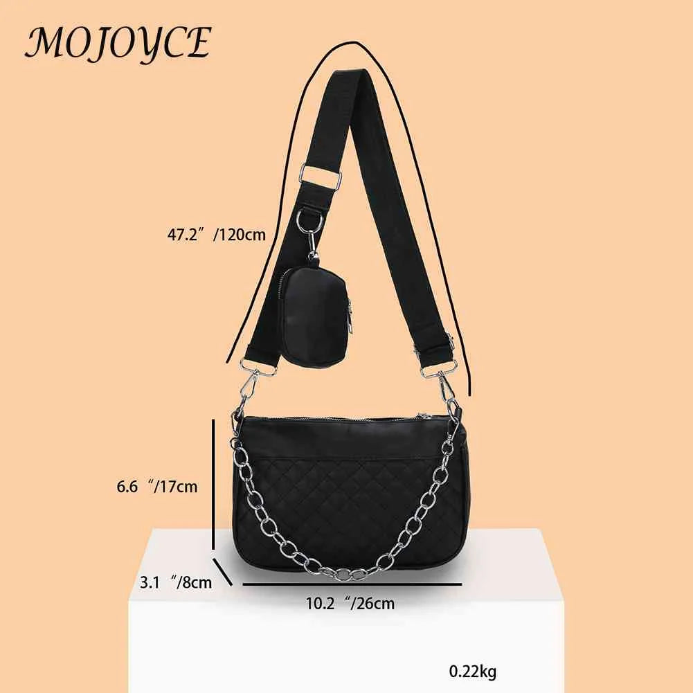 Embroidered Chain Messenger Bag with Small Purse for Weekend Vacation