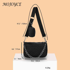 Embroidered Chain Messenger Bag with Small Purse for Weekend Vacation