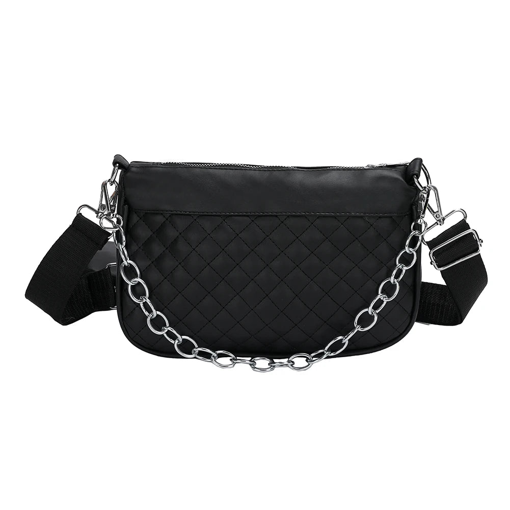 Embroidered Chain Messenger Bag with Purse for Weekend Vacation