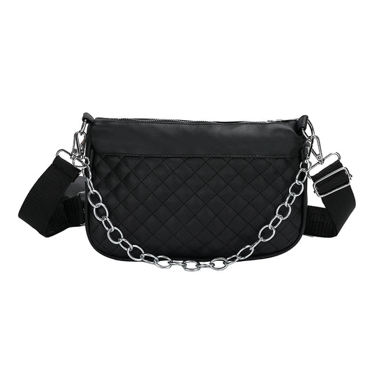 Embroidered Chain Messenger Bag with Purse for Weekend Vacation