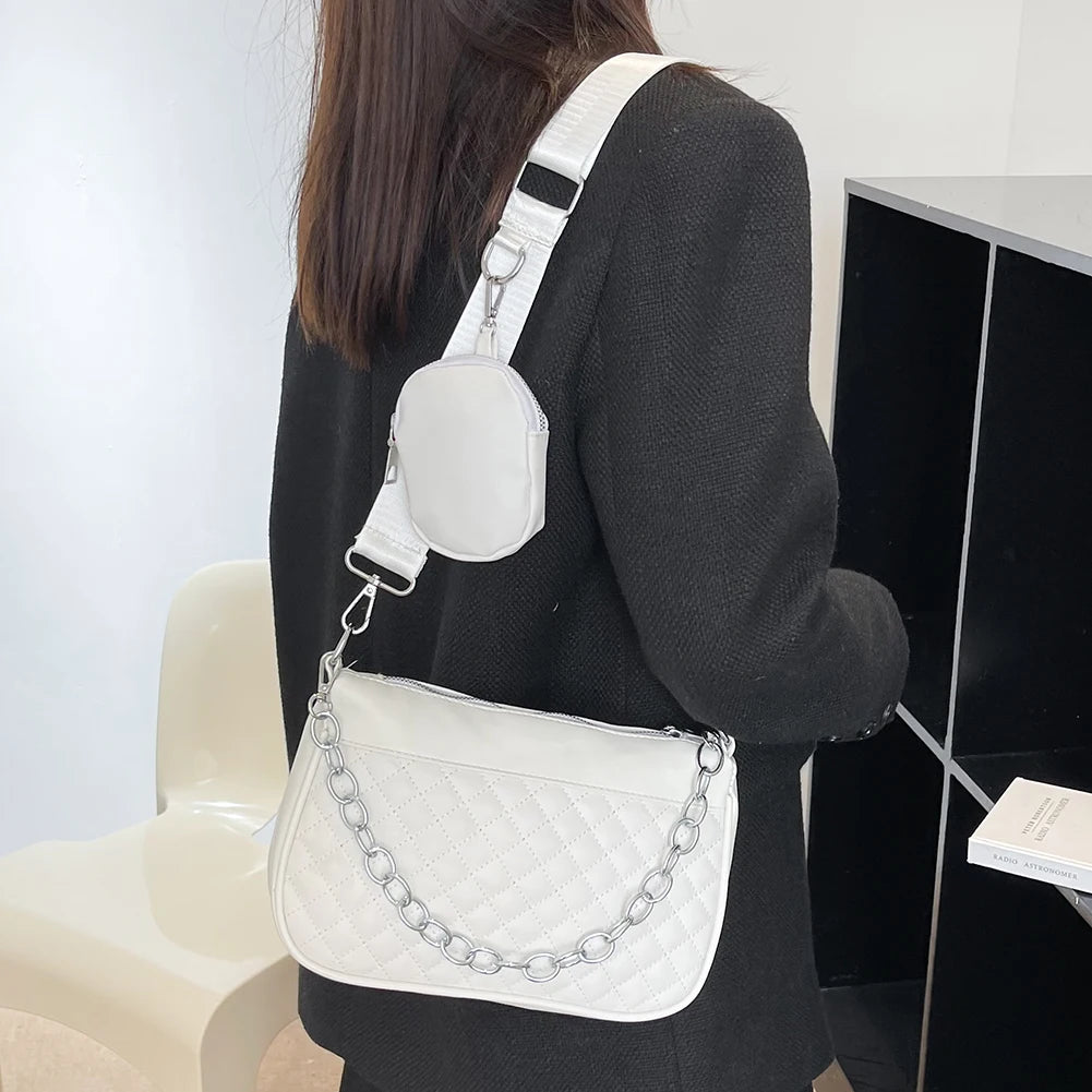 Embroidered Chain Shoulder Bag with Purse