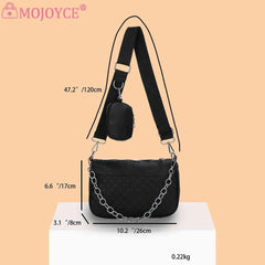 Embroidered Chain Shoulder Bag with Purse, Weekend Vacation PU Leather