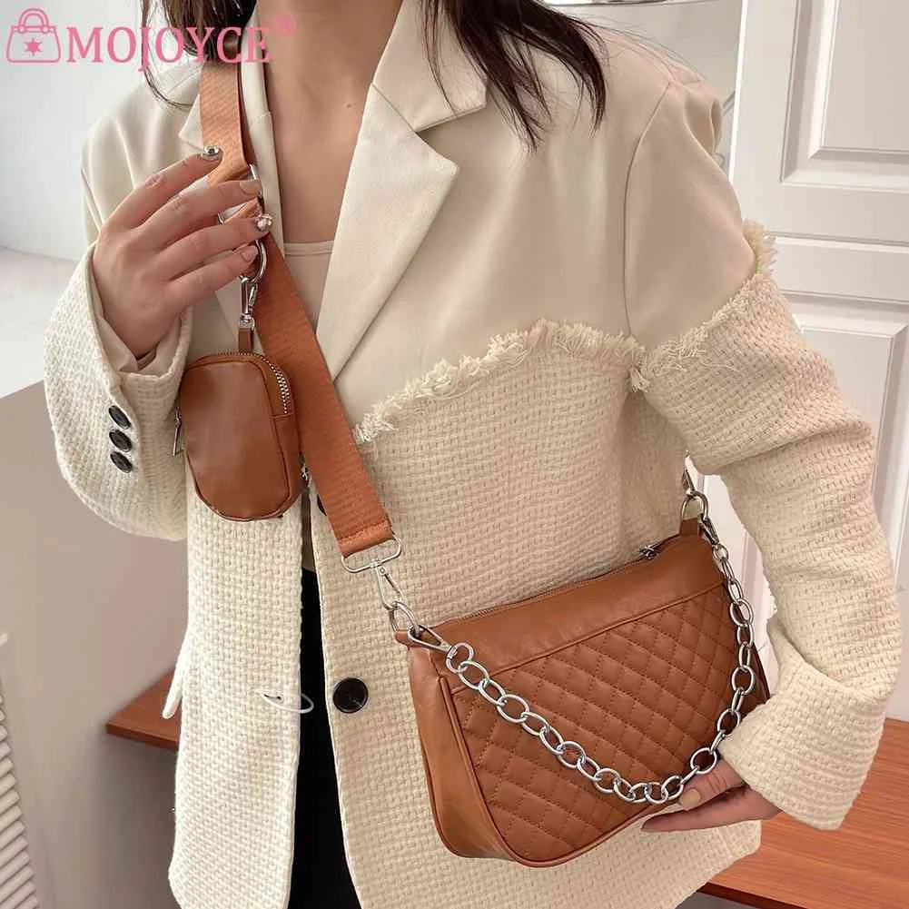 Embroidered Chain Shoulder Bag with Purse, Weekend Vacation PU Leather