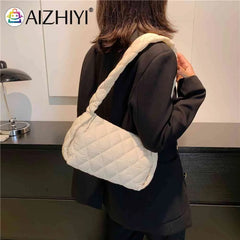 Rhombic Lattice Shoulder Bags Embroidered Cotton-Padded Bag