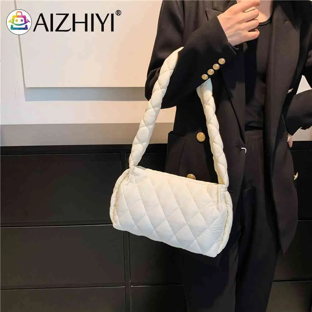 Rhombic Lattice Shoulder Bags Embroidered Cotton-Padded Bag