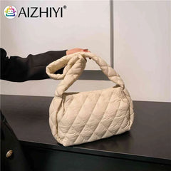 Rhombic Lattice Shoulder Bags Embroidered Cotton-Padded Bag