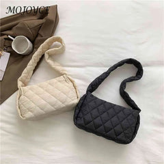 Embroidery Thread Shoulder Bag Rhombic Lattice Tote Quilted Casual Winter Solid