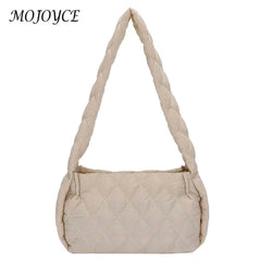 Embroidery Thread Shoulder Bag Rhombic Lattice Tote Quilted Casual Winter Solid