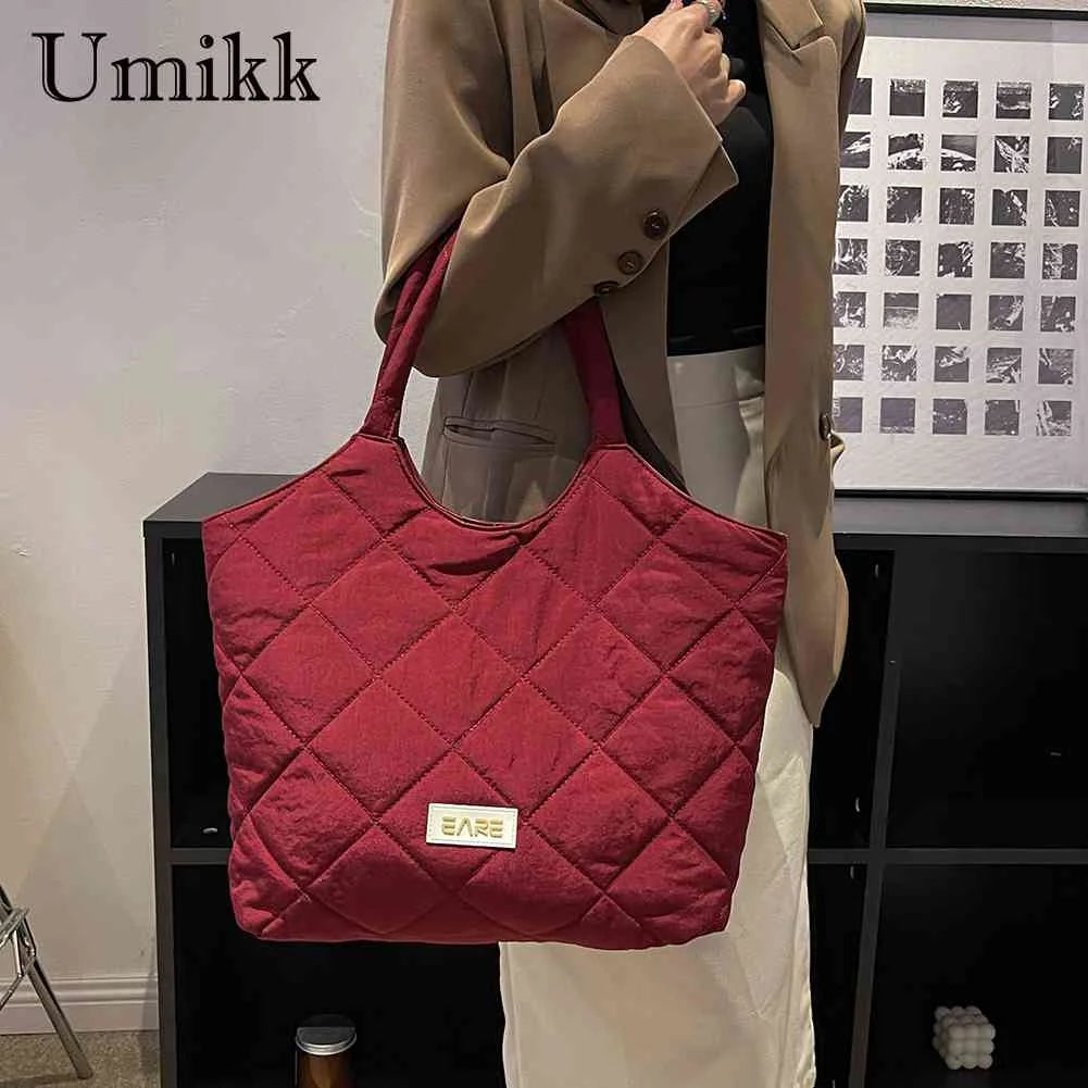 Rhombic Lattice Women Handbag Quilted Large Capacity Soft Casual Vintage
