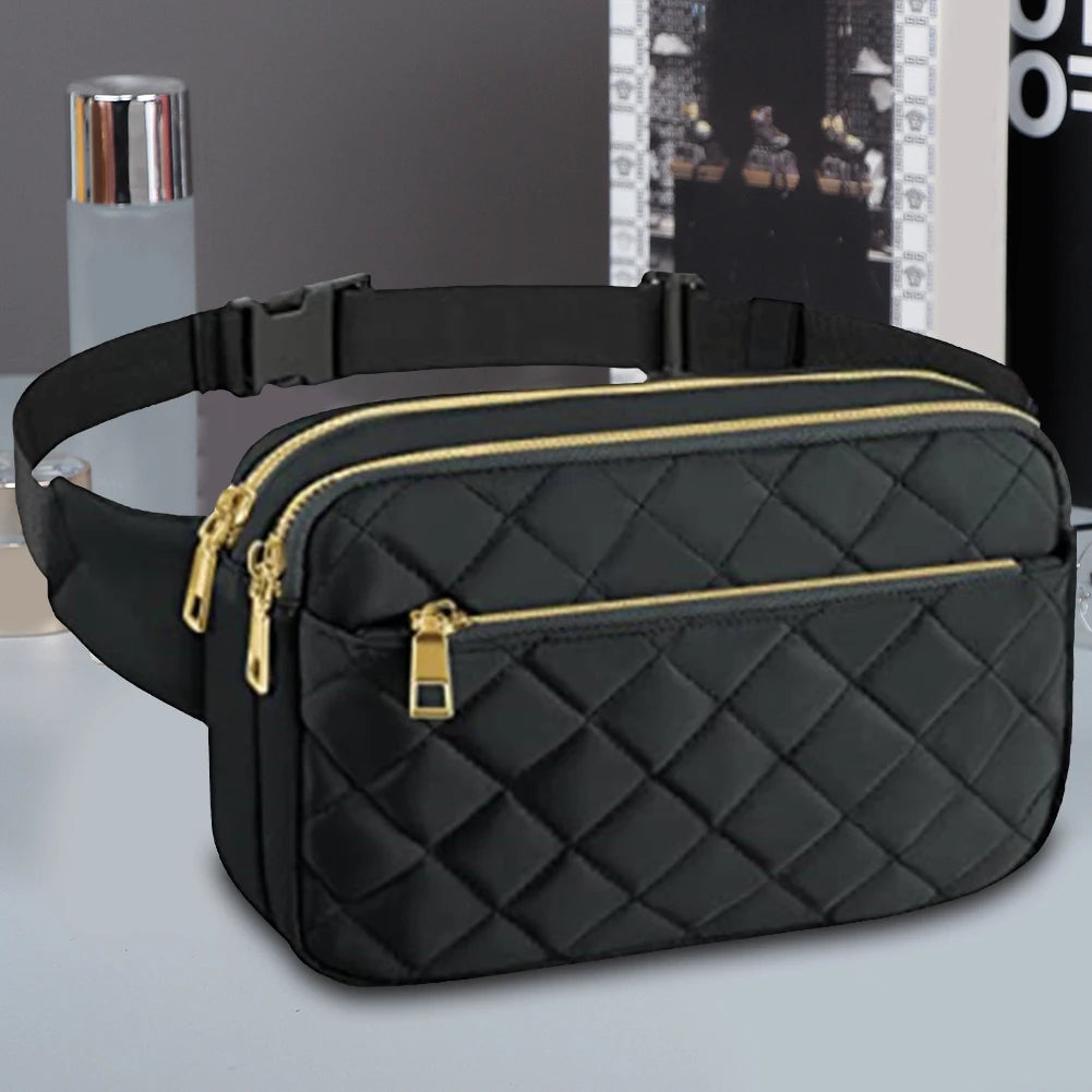Rhombus Pattern Fanny Pack Multi-Pockets Messenger Bag