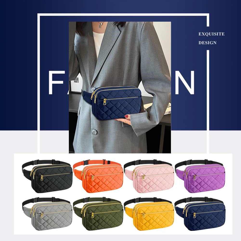 Rhombus Pattern Fanny Pack Multi-Pockets Messenger Bag