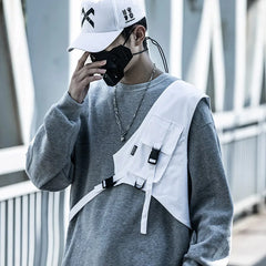 Ribbons Messenger Chest Bags Hip Hop Streetwear Men Vest Bag