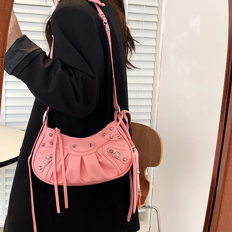 Half Moon Hobo Bag With Mini Purse PU Leather Shoulder Crossbody Bag