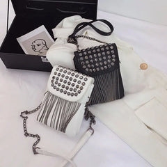 Rivet Crossbody Bag with Tassel Chain Small Handbag