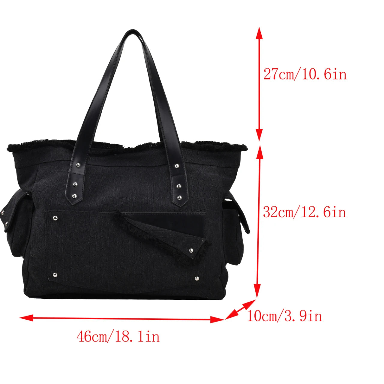 Canvas Shopper Tote Bag Large Capacity Rivet Shoulder Bag for Women