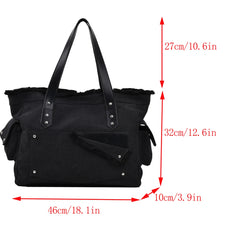 Canvas Shopper Tote Bag Large Capacity Rivet Shoulder Bag for Women