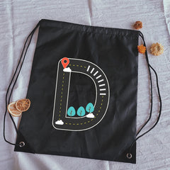 Road Sign Letters Print Drawstring Bag Outdoor Fitness Sport Bags Bundle Pocket