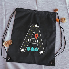 Road Sign Letters Print Drawstring Bag Outdoor Fitness Sport Bags Bundle Pocket