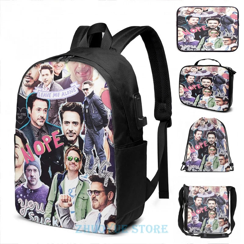 RDJ fangirl USB Backpack for School Travel Laptop Bag