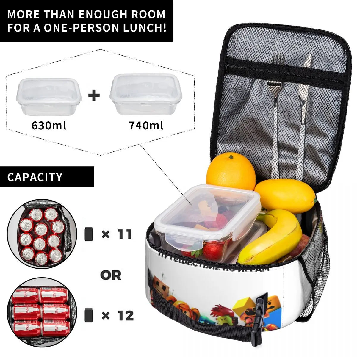 Robloxs Play Games Lunch Box Insulated Bag Leakproof Cooler for School Children