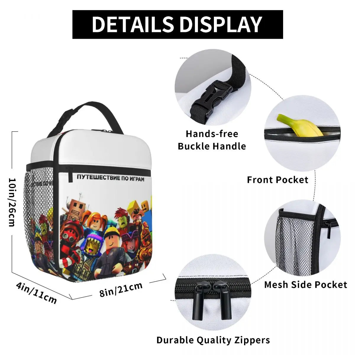 Robloxs Play Games Lunch Box Insulated Bag Leakproof Cooler for School Children