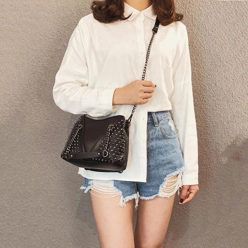 Rock Rivet Shoulder Bag Female Small Bags For Women Handbags Punk Handbag