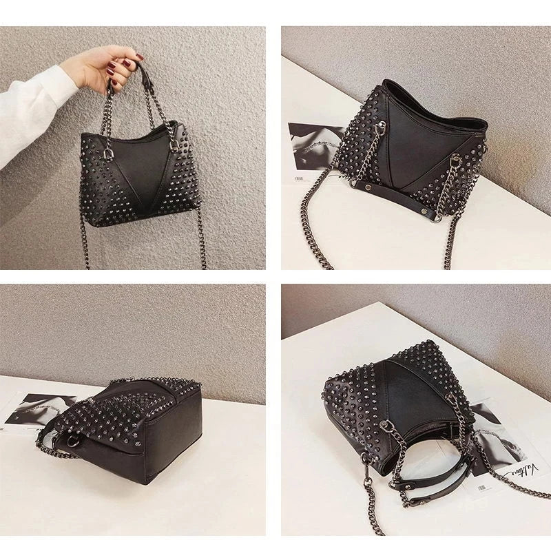 Rock Rivet Shoulder Bag Female Small Bags For Women Handbags Punk Handbag
