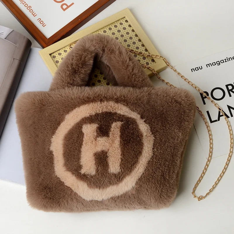 Plush Tote Bag Chain Women Bag Handbag Shoulder Bags Soft Fluffy Bags