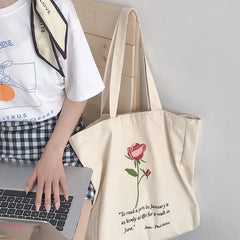 Rose Embroidery Canvas Bag Vintage Ladies Flower Shoulder Handbag