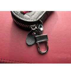Rose Flower Diamonds Car Key Bag PU Leather Keychain Zipper Key Car Case