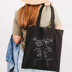 Rose Poppy Butterfly Minimal Line Art Canvas Shopper Bag