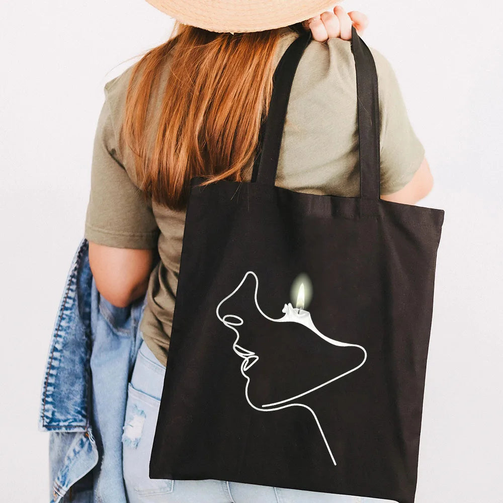 Rose Poppy Butterfly Minimal Line Art Canvas Shopper Bag
