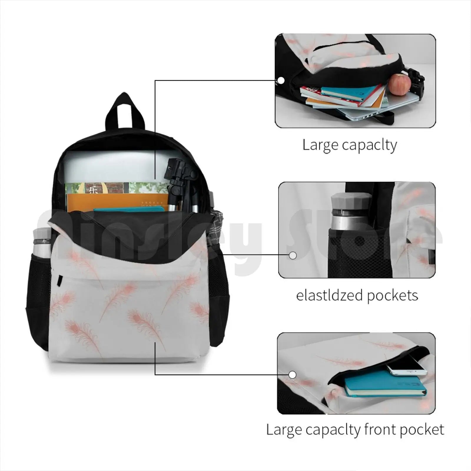 Rose Feather Pattern Outdoor Hiking Backpack